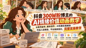 抖音300W粉博主的AI情绪价值动画教学,从账号起号、脚本创作、AI生图生视频到作品入驻精选、平台独家签约,完整实操-稀缺资源库