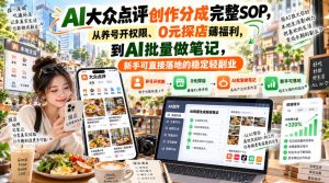 【无水印】AI大众点评创作分成完整SOP,从养号开权限、0元探店薅福利,到AI批量做笔记,新手可直接落地的稳定轻副业-稀缺资源库