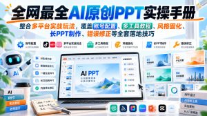 全网最全AI原创PPT实操手册,整合多平台实战玩法,覆盖账号配置、多工具教程、风格固化、长PPT制作、错误修正等全套落地技巧-稀缺资源库