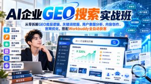 AI企业GEO搜索实战班,从零拆解GEO底层逻辑、关键词挖掘、用户意图分析、内容创作、官网优化,搭配Workbuddy全自动获客-稀缺资源库