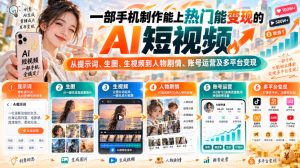 【无水印】一部手机制作能上热门能变现的AI短视频,从提示词、生图、生视频到人物剧情、账号运营及多平台变现-稀缺资源库