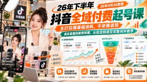26年下半年抖音全域付费起号课26年9月26更新，主打拉爆基础消耗，不依赖追投，真实直播间案例拆解，从投流到成交完整闭环教学-稀缺资源库