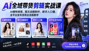 AI全域带货剪辑实战课|AI模特穿搭、图文动图制作、数字人口播、全平台发布变现全流程教学-稀缺资源库