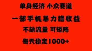 26年暴力单身经济,稳定日入500-1k,不缺流量,流量极大,冷门小众赛道,门槛低小白轻松上手【揭秘】-稀缺资源库