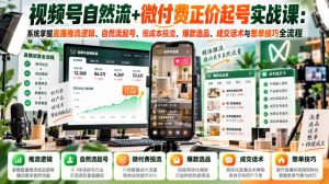 视频号自然流+微付费正价起号实战课：系统掌握直播推流逻辑、自然流起号、低成本投流、爆款选品、成交话术与憋单技巧全流程-稀缺资源库