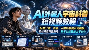 AI外星人宇宙科普短视频教程，配套分镜、洗稿、人物场景提示词模板，轻松打造科普账号，新手也能直接上手创作-稀缺资源库