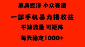 26年暴力单身经济,稳定日入500-1k,不缺流量,流量极大,冷门小众赛道,门槛低小白轻松上手【揭秘】-稀缺资源库