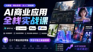 AI商业应用全栈实战课,即梦AI+ComfyUI+Flux+数字人,几十个商业项目带练,学完可独立承接商单(更新10月)-稀缺资源库