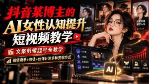抖音某博主的Ai女性认知提升短视频教学，文案剪辑起号全教学，解锁商单+收徒+伙伴计划多种变现方式-稀缺资源库