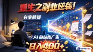 重生之副业逆袭!在家躺赚AI自动跑广告日入400+,无需人工操作【揭秘】-稀缺资源库