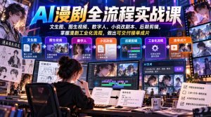 AI漫剧全流程实战课,文生图、图生视频、数字人、小说改剧本、后期剪辑,掌握漫剧工业化流程,做出可交付接单成片-稀缺资源库