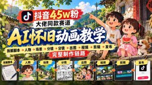抖音45W粉大佬同款赛道AI怀旧动画实战课：拆解脚本→人物→场景→分镜→出图→视频→剪辑→发布完整制作链路-稀缺资源库