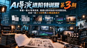 AI导演进阶特训营第3期,掌握一套AI导演系统,跑通从剧本到成片的完整流程,完成一支3~4分钟的AI精品剧成片(附1、2期)-稀缺资源库