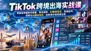 TikTok跨境出海实战课：零基础掌握账号搭建、算法规则、AI精准定位、快速起号、剪辑与AI脚本创作，玩转海外短视频运营-稀缺资源库