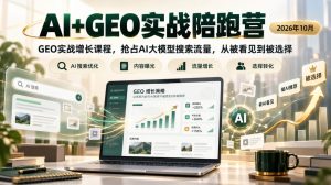 AI+GEO实战陪跑营2026年10月,GEO实战增长课程,抢占AI大模型搜索流量,从被看见到被选择-稀缺资源库