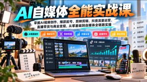 【无水印】AI自媒体全能实战课，掌握AI视频创作、爆款起号、剪映剪辑、抖音流量运营、直播带货与商业变现，从零基础到自媒体全链路实操-稀缺资源库