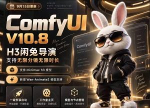 ComfyUI V10.8中文整合包,H3闲兔导演,支持无限分镜无限时长,1000+工作流,动作迁移,角色替换,视频一致性,口型同步,低显存可用-稀缺资源库
