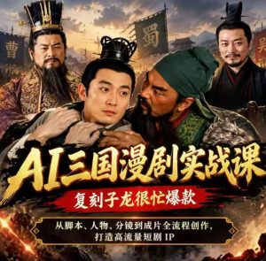 抖音14W粉博主同款AI三国漫剧实战课,复刻子龙很忙爆款,从脚本、人物、分镜到成片全流程创作,打造高流量短剧IP-稀缺资源库