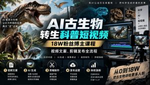 AI古生物转生科普短视频,18W粉丝博主课程,视频文案、剪辑发布全流程-稀缺资源库